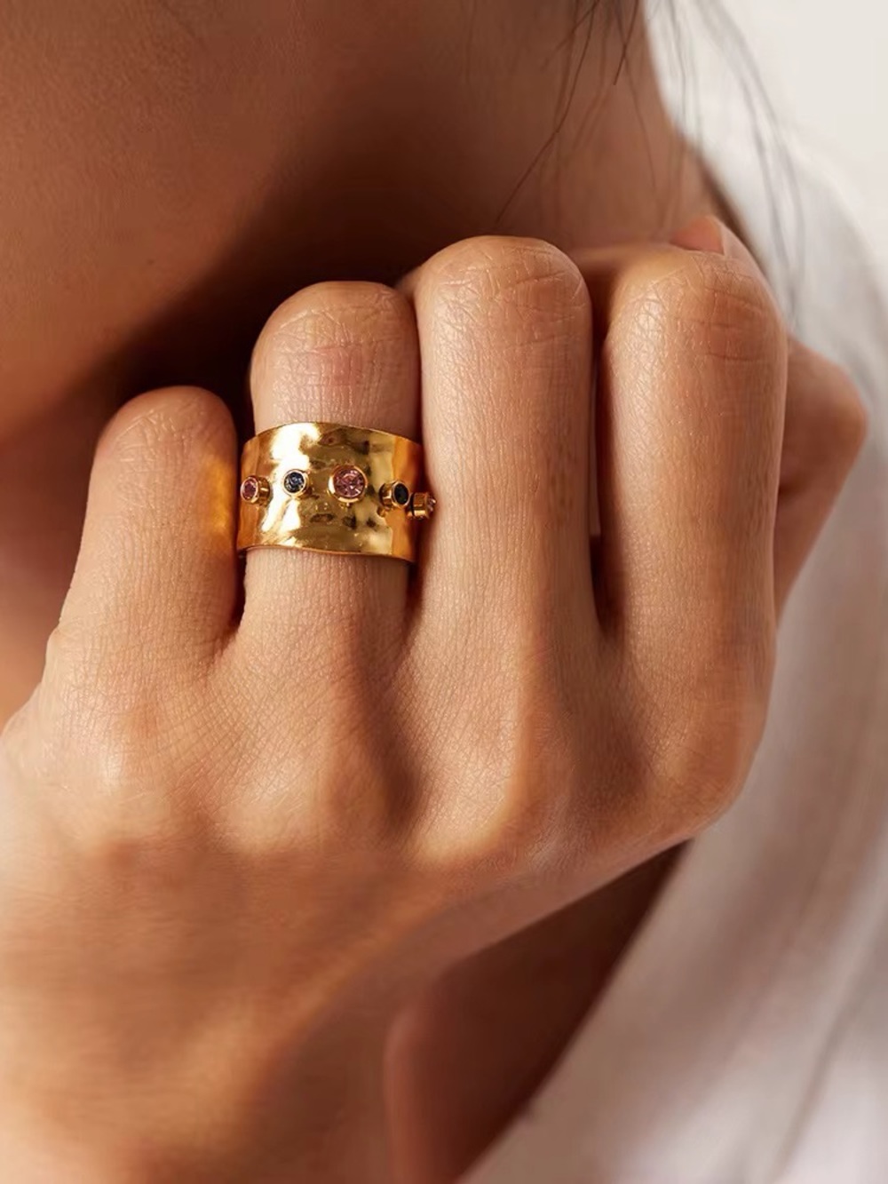 18K Gold Plated Adjustable Multicolour Cubic Zirconia Ring